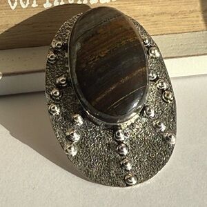 Silver Tiger’s Eye Ethnic Statement Necklace Pendant